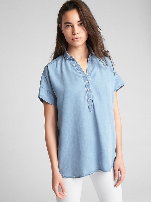 Image number 1 showing, Short Sleeve Popover Shirt in TENCEL&#153