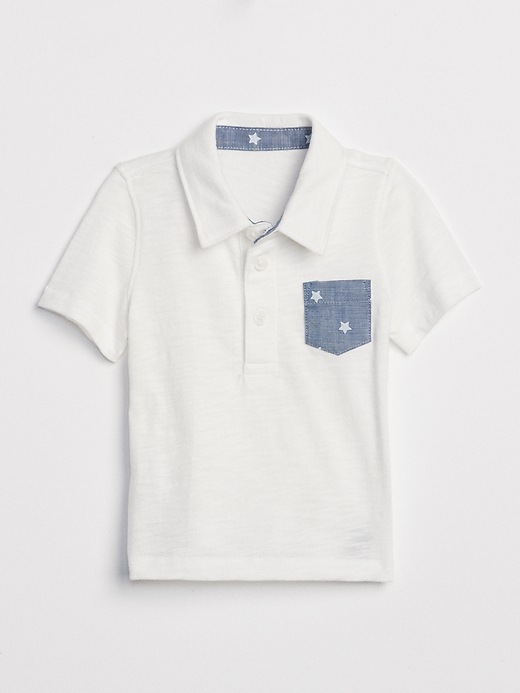 Image number 1 showing, Chambray Pocket Polo T-Shirt