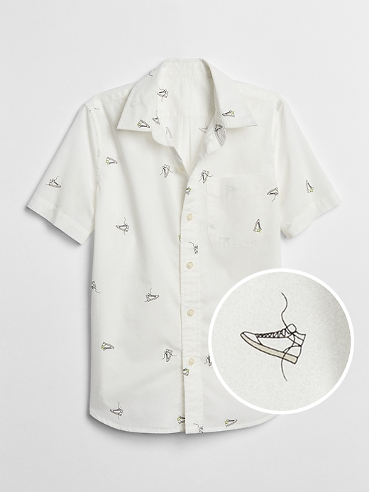 1 of 8 showing, with the color new off white of product Print Short Sleeve Shirt in Poplin