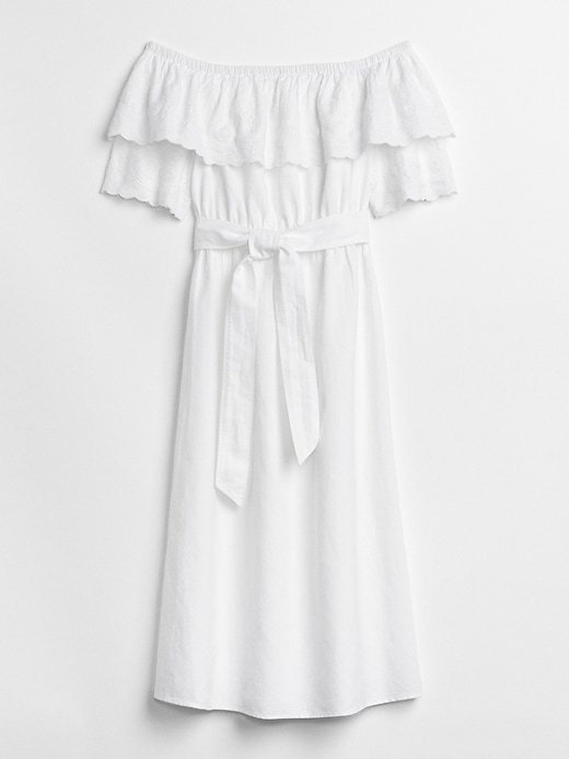 Image number 6 showing, Off-Shoulder Ruffle Eyelet Midi Dress in Linen-Cotton