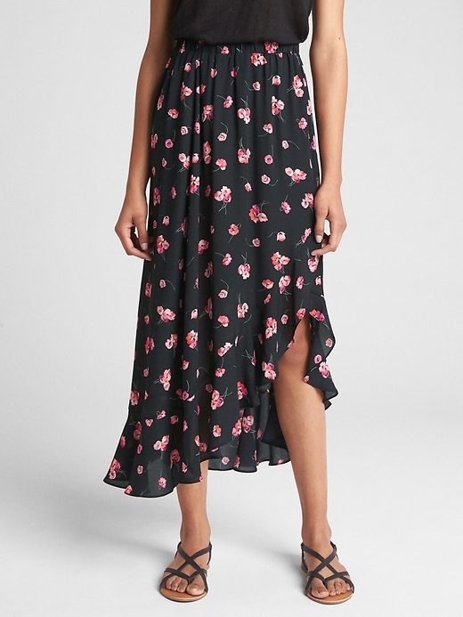 Image number 1 showing, Floral Ruffle Wrap Midi Skirt