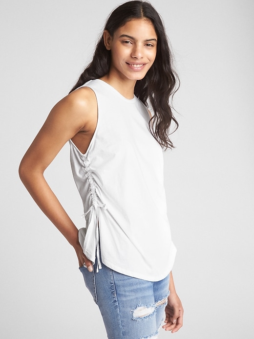 View large product image 1 of 1. Side Shirred Tank Top