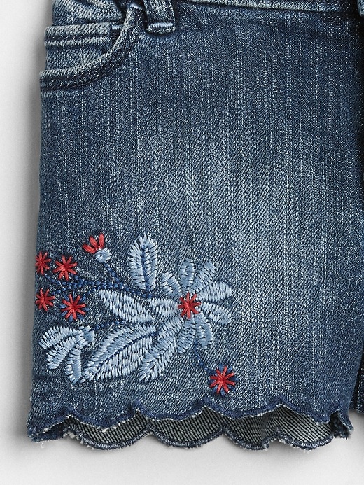 Image number 3 showing, Embroidery Scalloped Denim Shorts