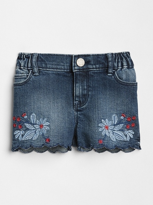 Image number 1 showing, Embroidery Scalloped Denim Shorts