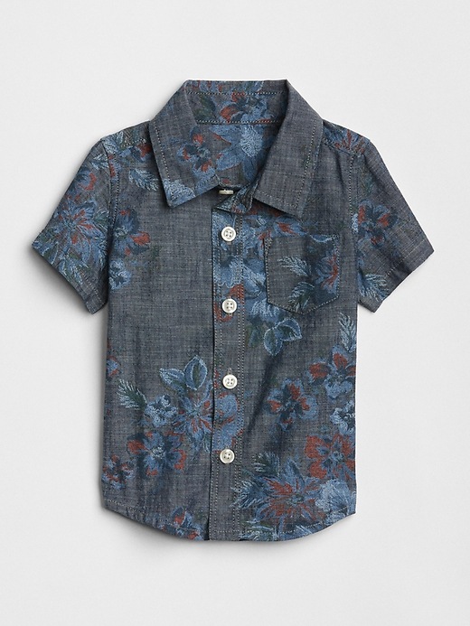 Image number 1 showing, Chambray Floral Short Sleeve Shirt