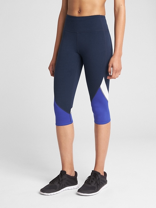 1 of 8 showing, with the color true indigo of product GFast Colorblock Crop Leggings in Eclipse