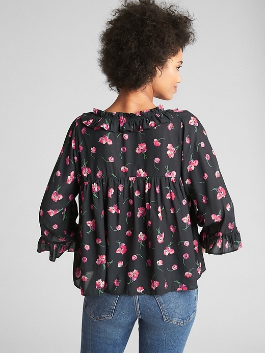 Image number 2 showing, Floral Print Tie-Neck Ruffle Blouse