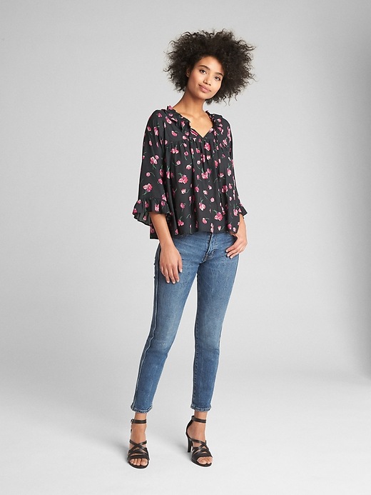 Image number 3 showing, Floral Print Tie-Neck Ruffle Blouse