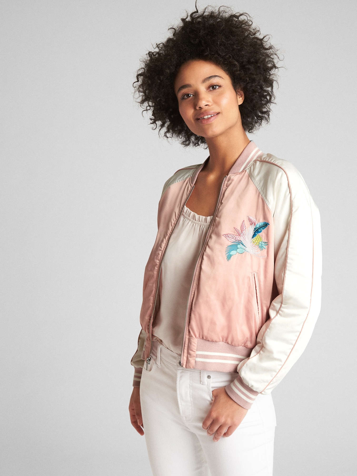Floral Embroidery Souvenir Jacket Gap