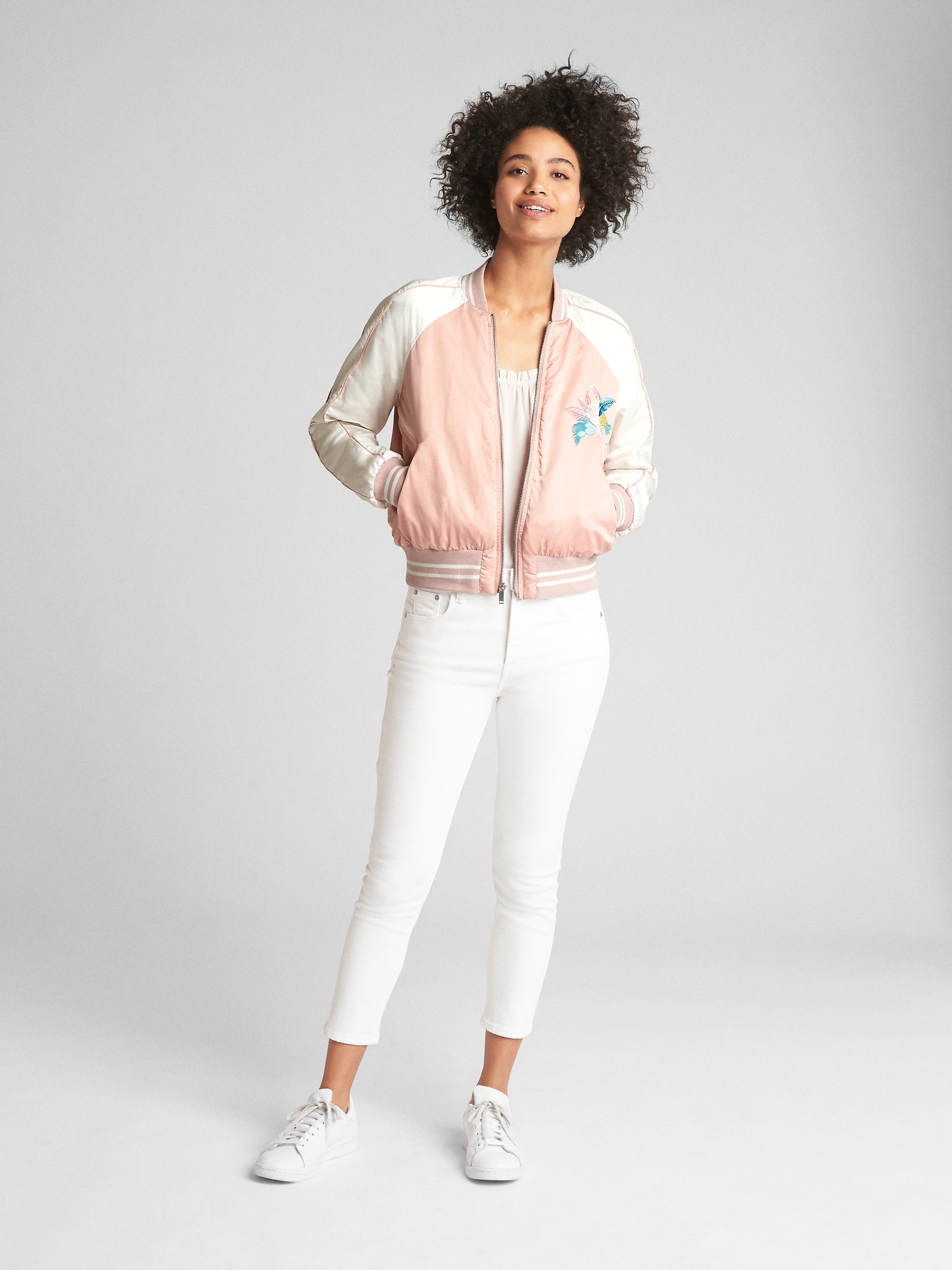 Floral Embroidery Souvenir Jacket Gap