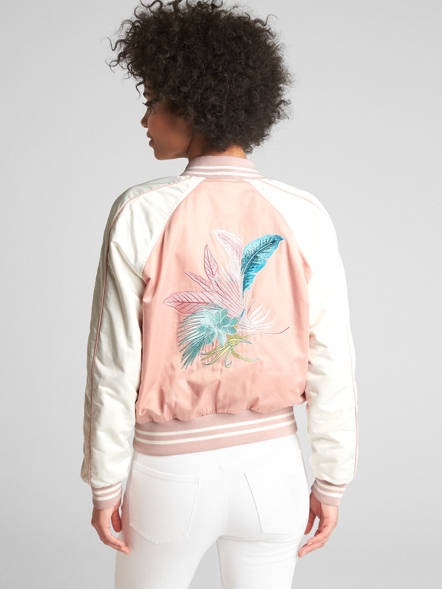 Floral Embroidery Souvenir Jacket Gap
