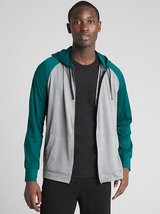 View large product image 1 of 1. GapFit Brushed Tech Jersey Full-Zip Hoodie