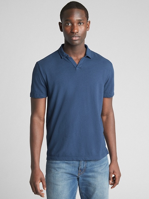 Image number 8 showing, Short Sleeve Polo T-Shirt in Linen-Cotton