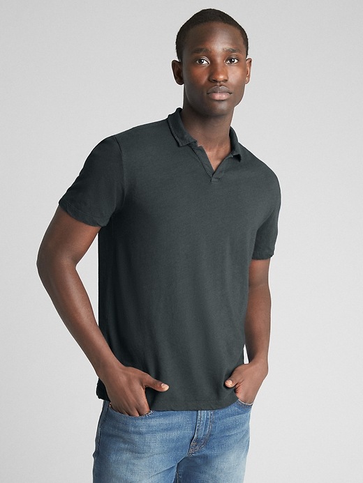 Image number 9 showing, Short Sleeve Polo T-Shirt in Linen-Cotton