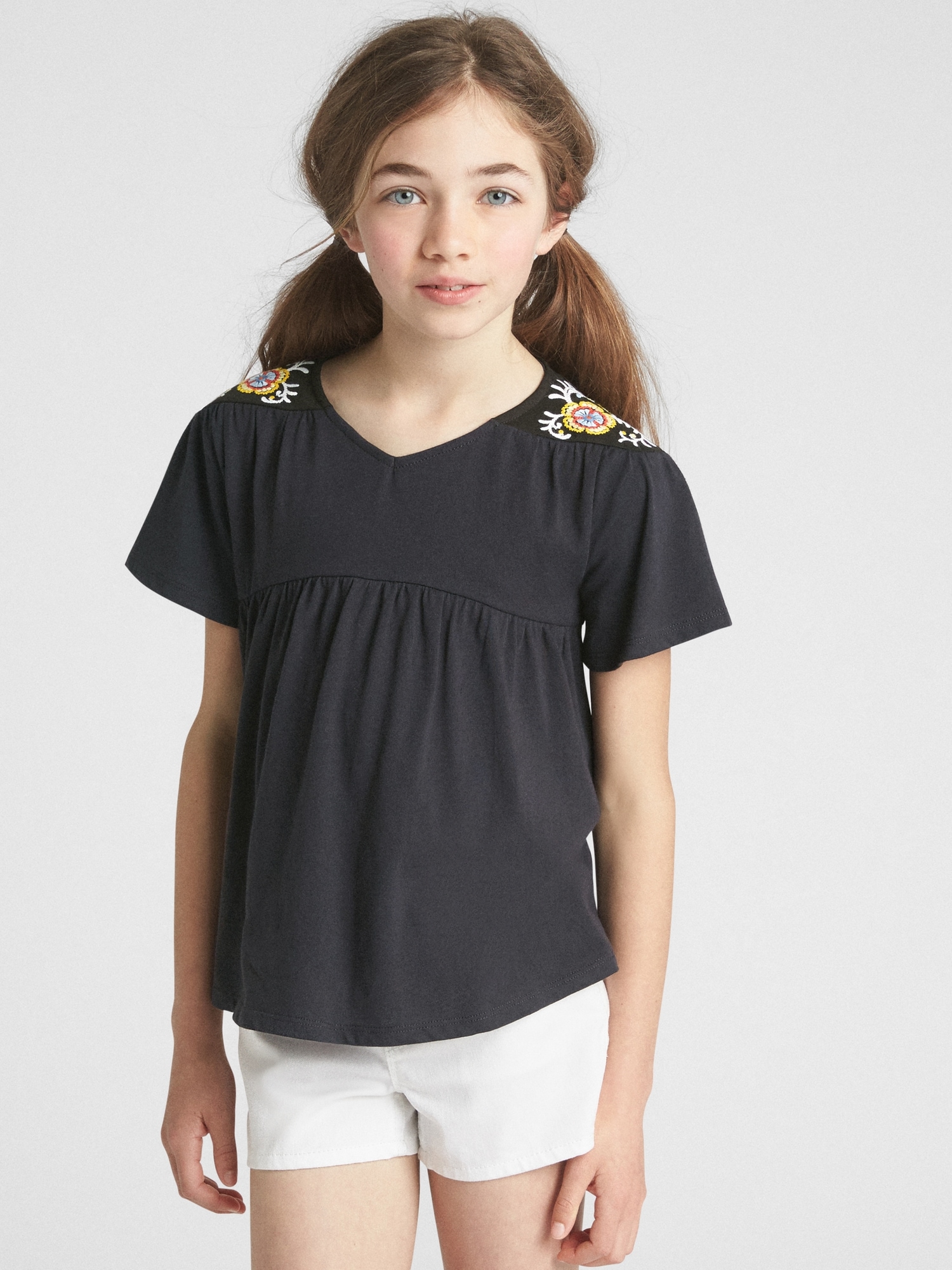 Embroidered V-Neck T-Shirt | Gap