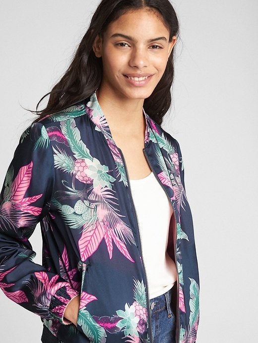 Image number 1 showing, Reversible Floral Print Bomber Jacket