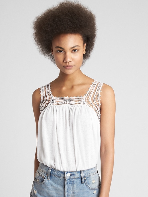 Image number 1 showing, Sleeveless Crochet-Detail Top