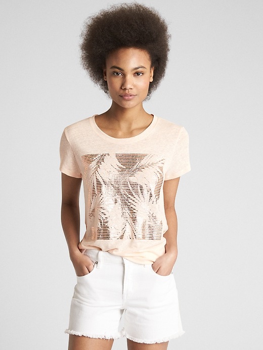 View large product image 1 of 1. Metallic Graphic Crewneck T-Shirt in Linen