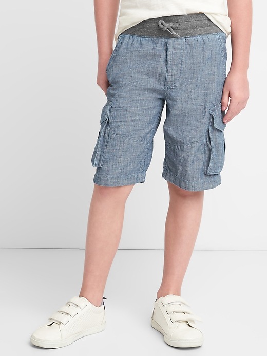 Image number 1 showing, Pull-On Cargo Shorts in Chambray