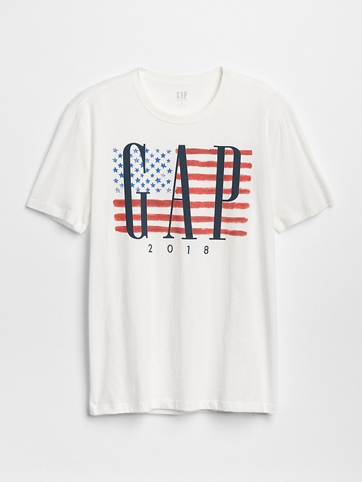 1 of 8 showing, with the color new off white of product Logo Flag Print Short Sleeve T-Shirt