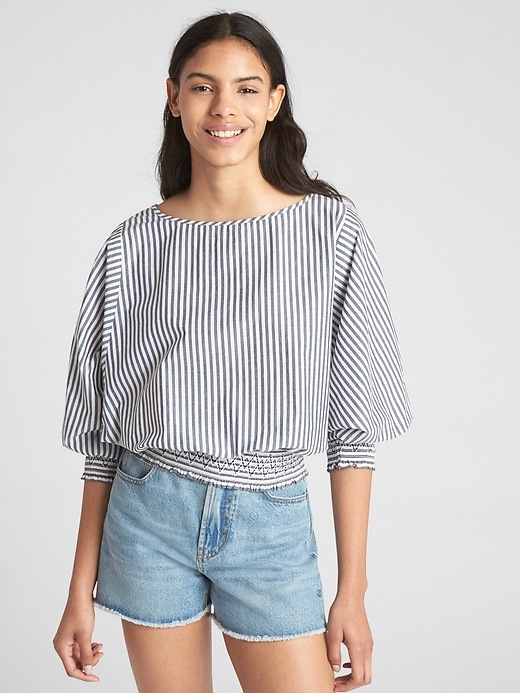 Image number 1 showing, Stripe Smocked Balloon Sleeve Top