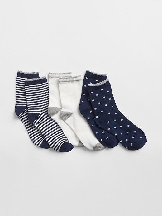 1 of 8 showing, with the color new classic navy of product Kids Print Crew Socks (3-Pairs)