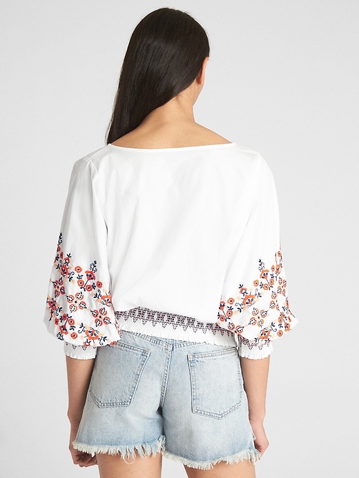 Image number 2 showing, Smocked Embroidered Balloon Sleeve Blouse