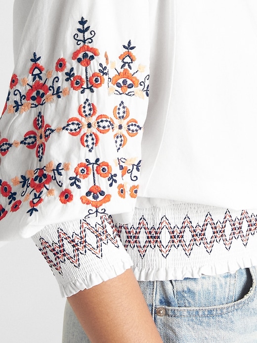 Image number 5 showing, Smocked Embroidered Balloon Sleeve Blouse