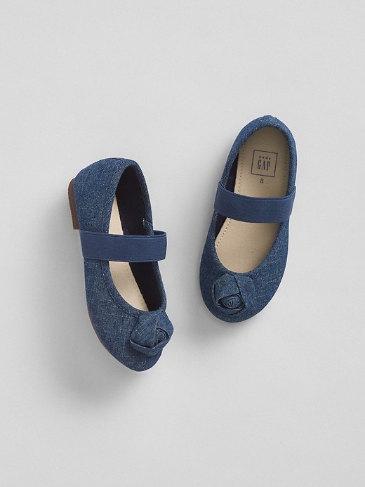 View large product image 1 of 1. Rosette Chambray Ballet Flats