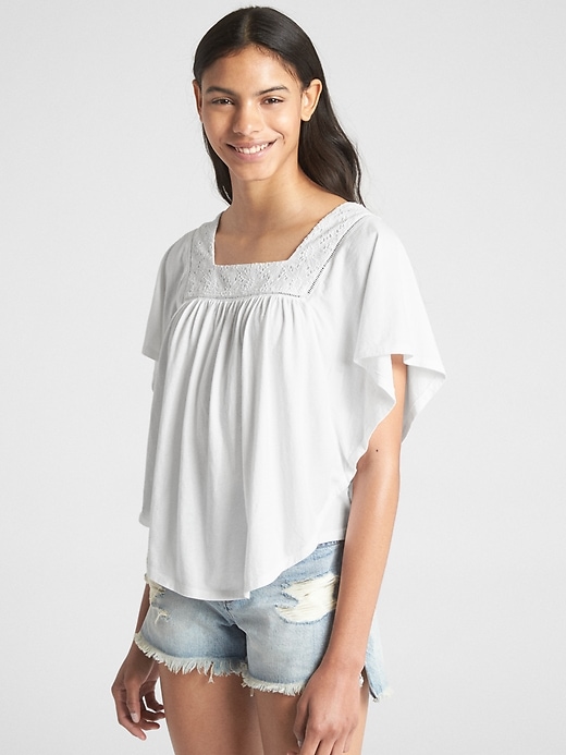 View large product image 1 of 1. Short Sleeve Eyelet Square Neck Top