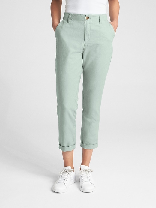 Image number 1 showing, Girlfriend Embroidered Stripe Chinos in Linen-Cotton
