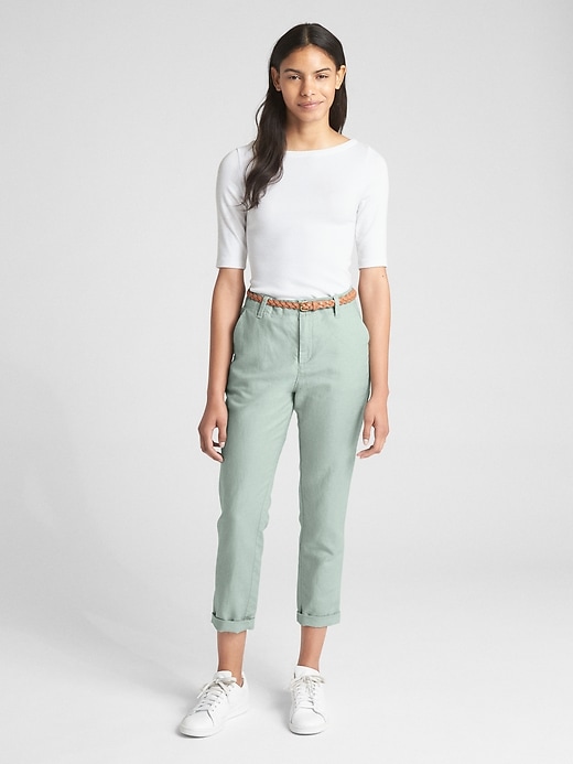 Image number 3 showing, Girlfriend Embroidered Stripe Chinos in Linen-Cotton