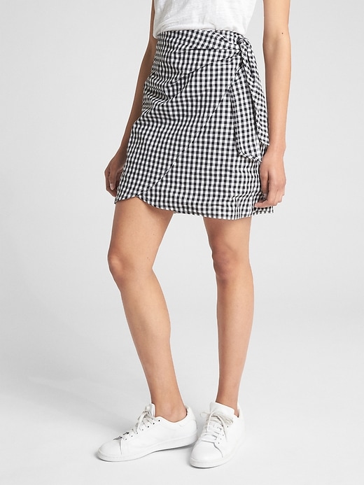 Image number 1 showing, Gingham Print Wrap Mini Skirt