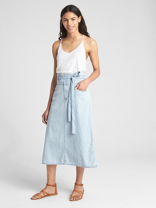 Image number 3 showing, Denim Paper-Bag Waist Midi Skirt