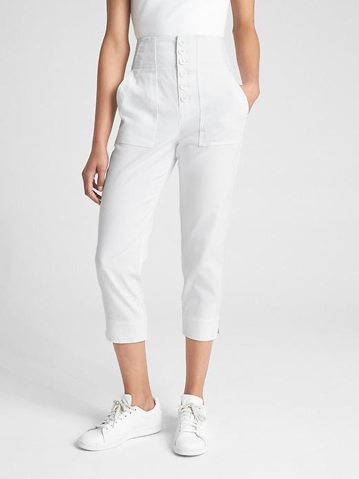 View large product image 1 of 1. High Rise Crop Chinos with Button-Fly