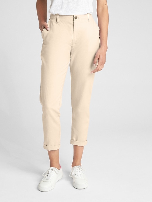Image number 7 showing, Girlfriend Embroidered Stripe Chinos in Linen-Cotton