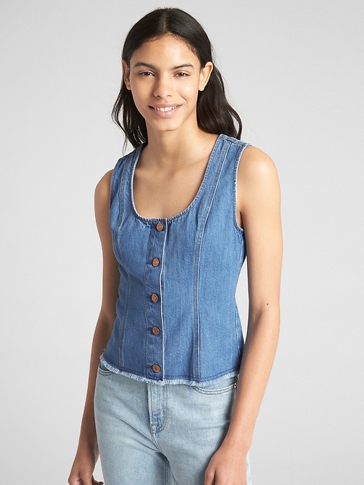 Image number 1 showing, Button-Front Denim Tank Top