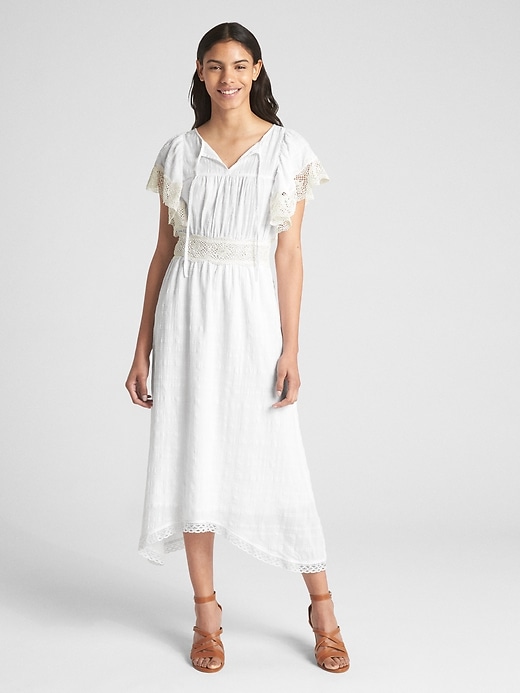 Image number 1 showing, Lace-Trim Flutter Sleeve Midi Dress