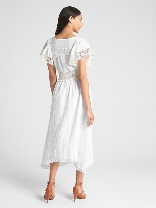 Image number 2 showing, Lace-Trim Flutter Sleeve Midi Dress