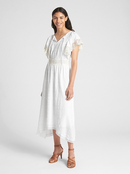 Image number 3 showing, Lace-Trim Flutter Sleeve Midi Dress