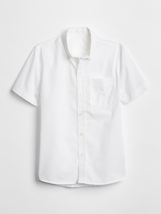 1 of 8 showing, with the color white of product Kids Uniform Poplin Short Sleeve Shirt