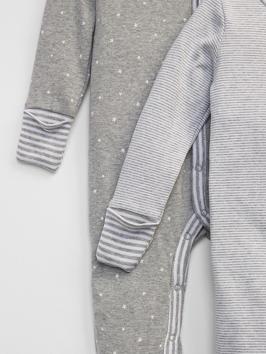 2 of 8 showing, with the color light heather gray of product Baby First Favorite Stripe Footed One-Piece (2-Pack)
