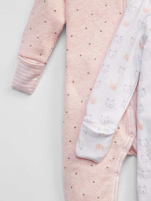 2 of 8 showing, with the color pink heather of product Baby First Favorite Bear Footed One-Piece (2-Pack)