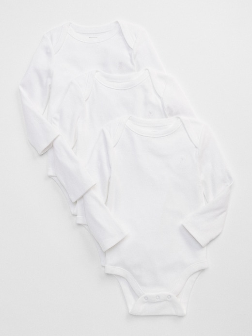 1 of 8 showing, with the color white of product Baby First Favorite Long Sleeve Bodysuit (3-Pack)