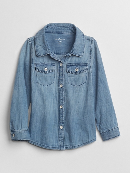 1 of 8 showing, with the color denim of product Toddler 1969 Light Chambray Shirt
