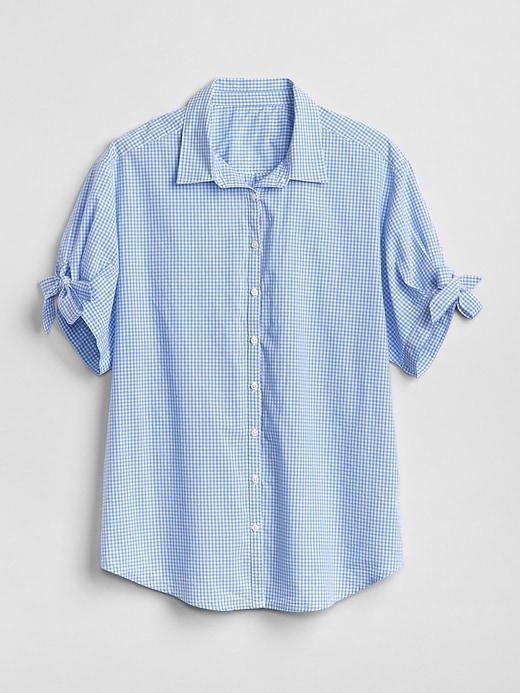Image number 6 showing, Short Tie-Sleeve Gingham Shirt in Poplin