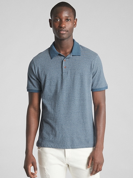 View large product image 1 of 1. Short Sleeve Polo Shirt in Linen-Cotton
