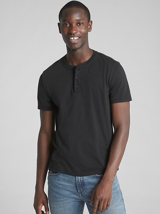 View large product image 1 of 1. Essential Short Sleeve Henley T-Shirt