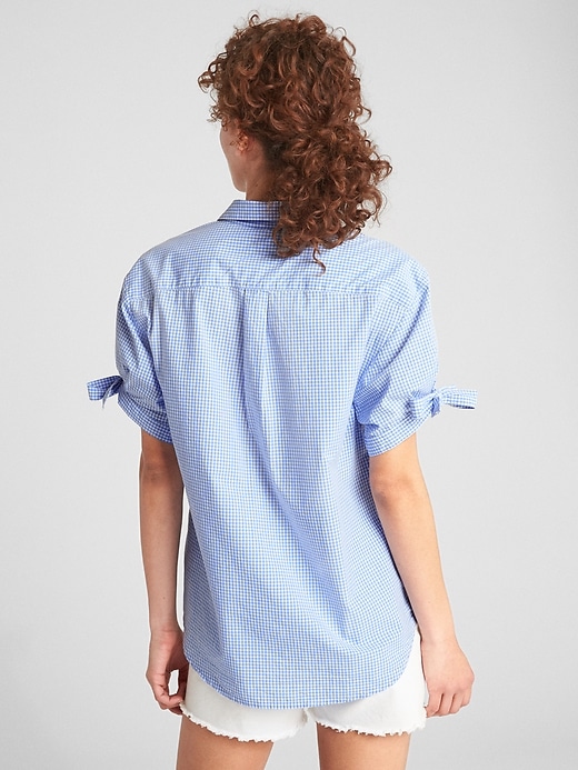 Image number 2 showing, Short Tie-Sleeve Gingham Shirt in Poplin