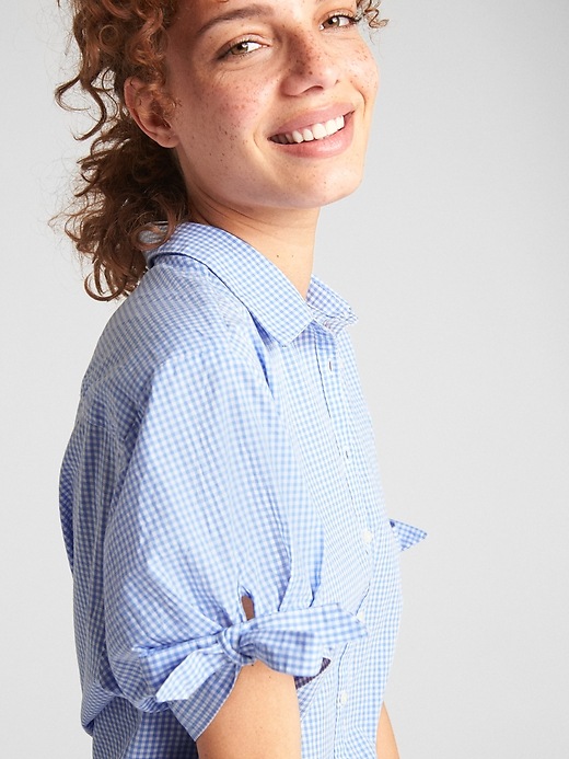 Image number 5 showing, Short Tie-Sleeve Gingham Shirt in Poplin